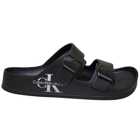 Calvin Klein Jeans Men Zion Wide Strap Footbed Slide Sandals Size US 11M Black